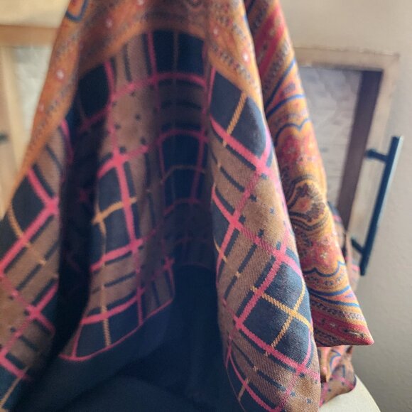 Vintage YSL Yves Saint Laurent Paisley/Plaid Fringe Wool Silk Scarf - Picture 1 of 11